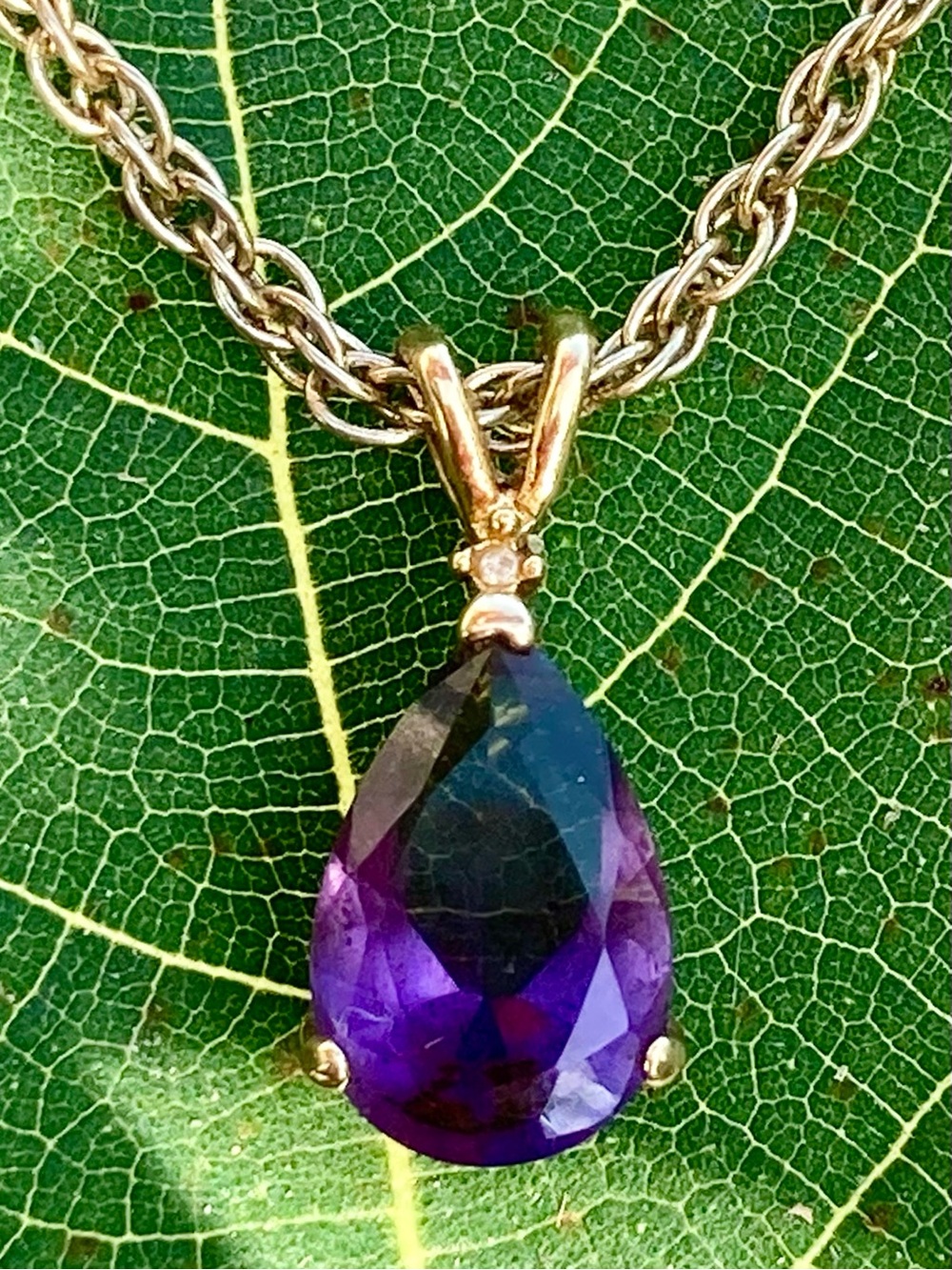 Korea Teardrop Purple Pendant Necklace with Gold Tone Chain 20” Long